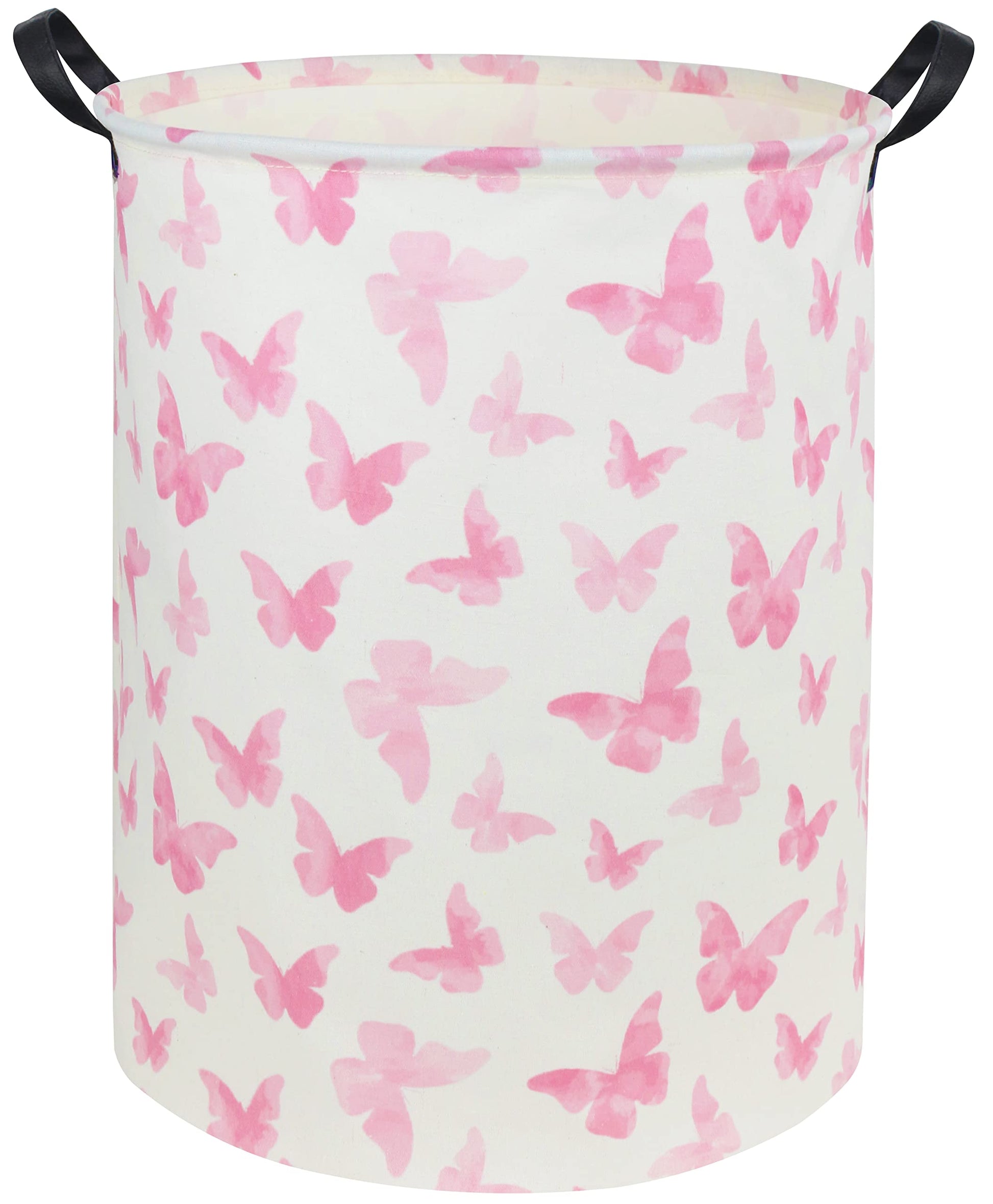 Tibaolover Butterfly Pink Basket Baby Girl Basket Kids Storage Basket Rectangular Cute Toy Storage Bin Organizer Shelf Book Bask