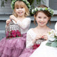 2Bunnies Girl Peony Lace Back A-Line Tiered Tutu Tulle Flower Girl Dress (Mauve Long Sleeve Maxi, 10-12Yrs)