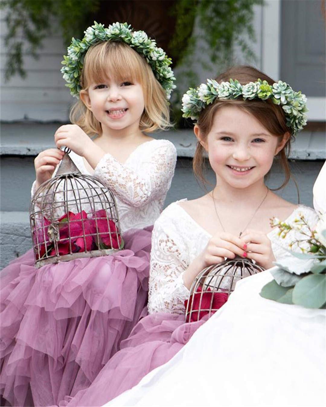 2Bunnies Girl Peony Lace Back A-Line Tiered Tutu Tulle Flower Girl Dress (Mauve Long Sleeve Maxi, 10-12Yrs)