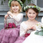 2Bunnies Girl Peony Lace Back A-Line Tiered Tutu Tulle Flower Girl Dress (Mauve Long Sleeve Maxi, 4T)