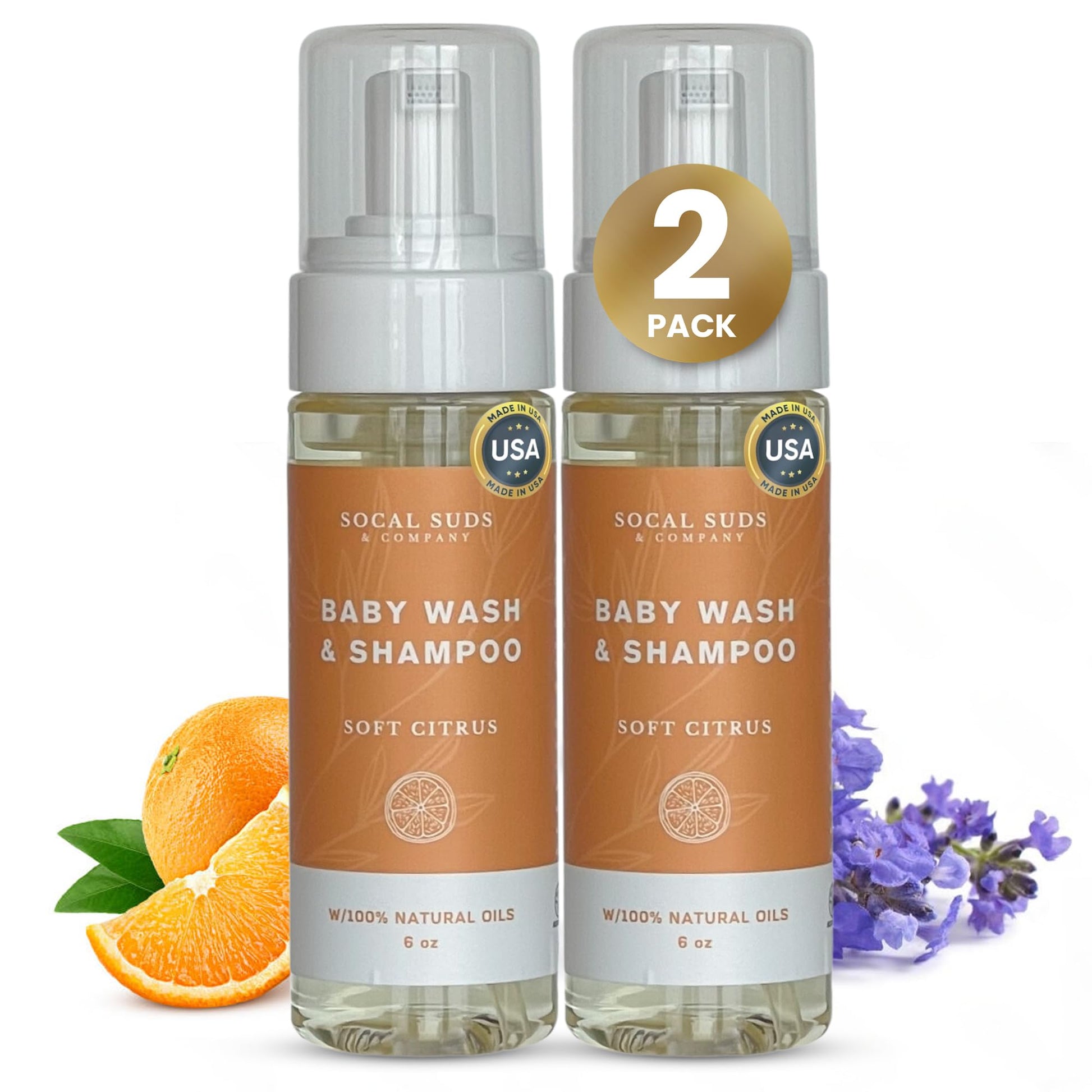 Socal Suds & Company - Organic Foaming Baby Wash & Shampoo - Gentle Cleansing Newborn Body & Hair Soap For Sensitive Skin - Clea