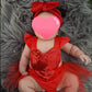 Newborn Baby Girls Valentine Romper Tutu Dress Fly Sleeve Heart Sequins Bodysuit Jumpsuit Summer Outfit 0-3Y (0-6M, Red)