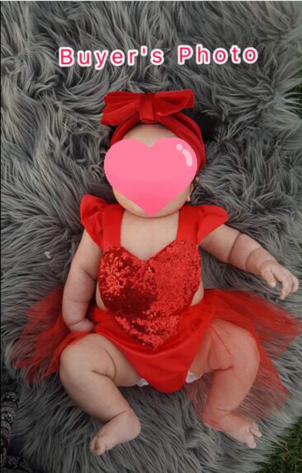 Newborn Baby Girls Valentine Romper Tutu Dress Fly Sleeve Heart Sequins Bodysuit Jumpsuit Summer Outfit 0-3Y (18-24M, Red)
