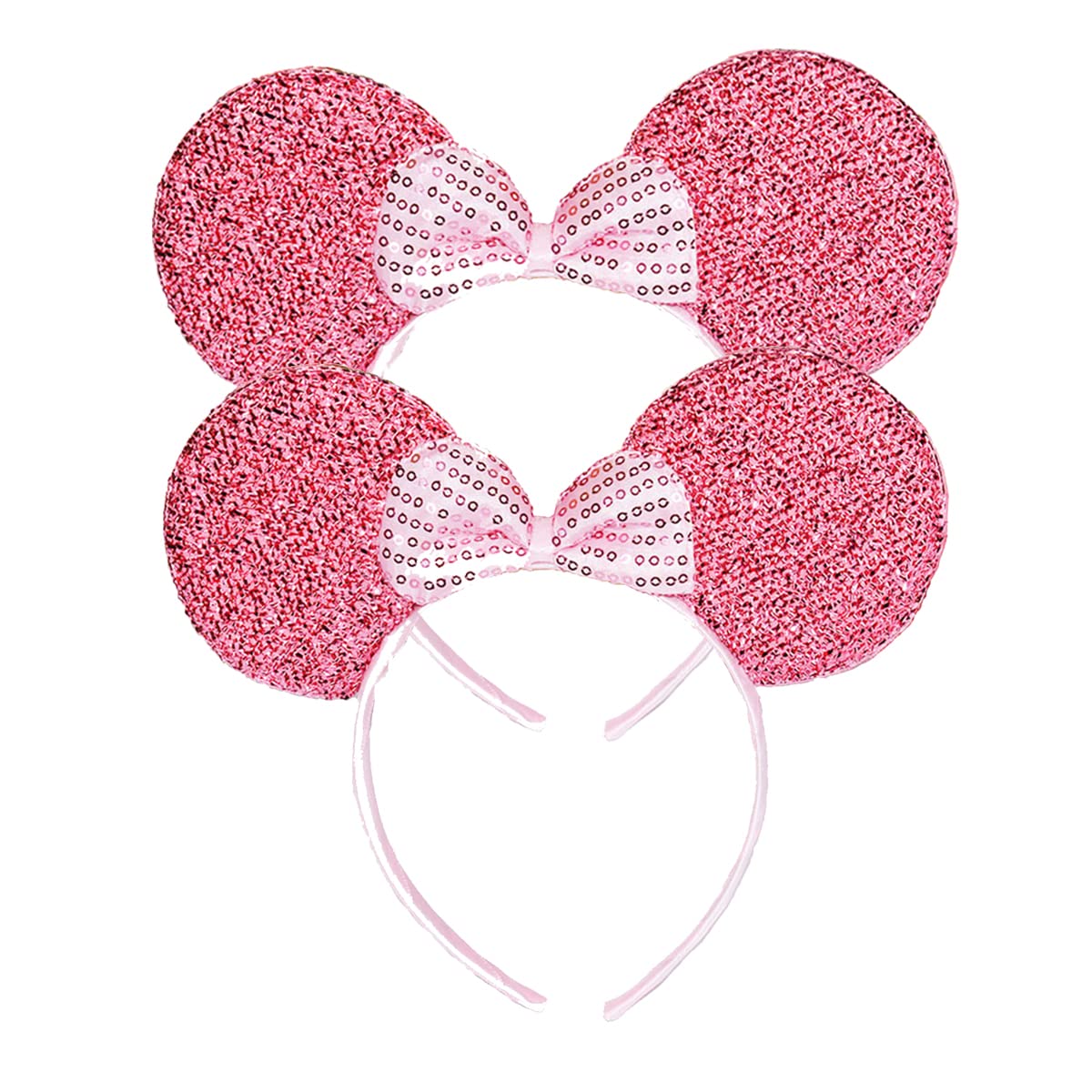 Niuzaiz Set Of 2 Mouse Ears Headband For Parties And Trips (Pink Sequin)