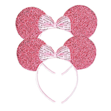 Niuzaiz Set Of 2 Mouse Ears Headband For Parties And Trips (Pink Sequin)