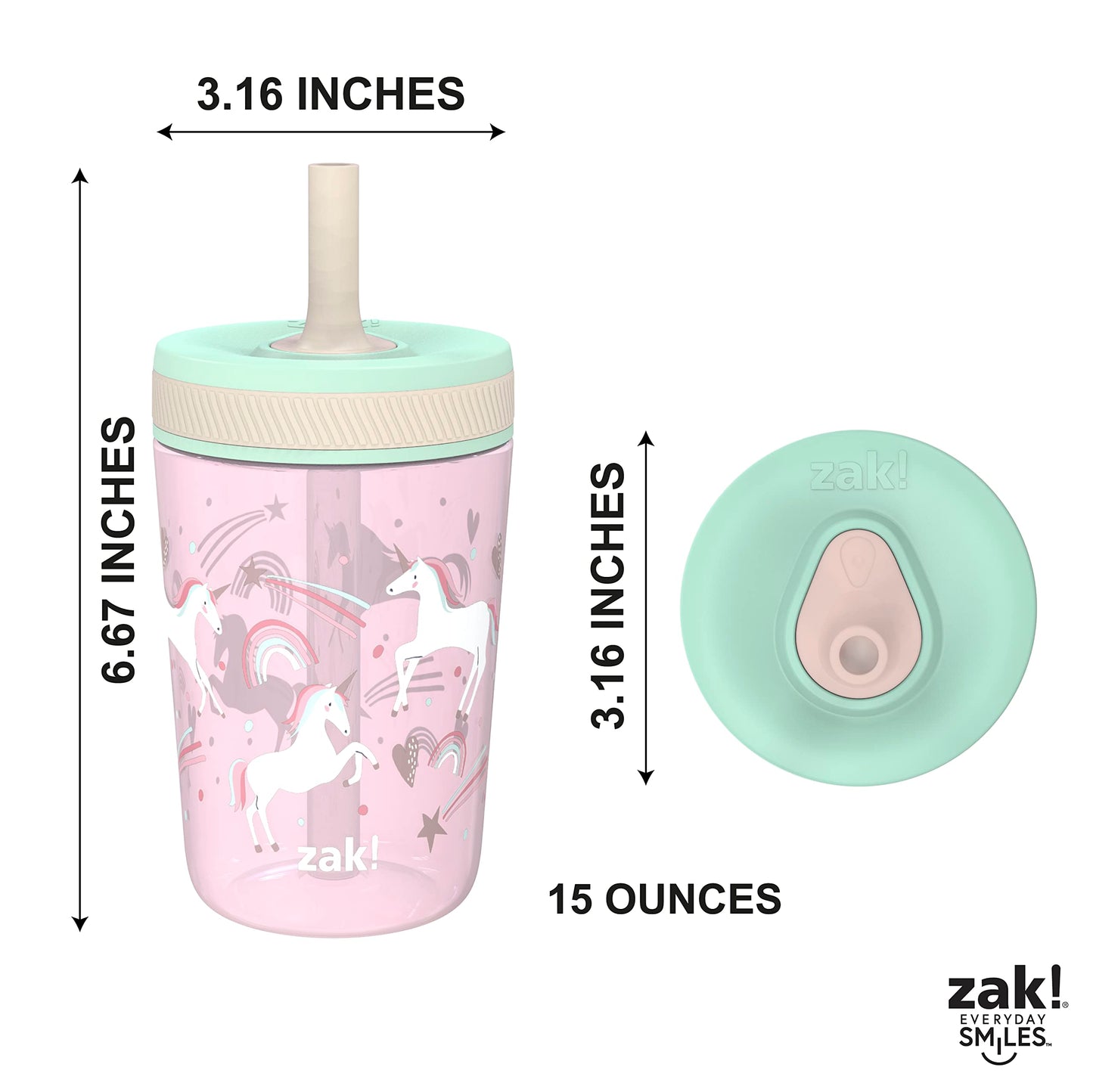 Zak Designs Kelso Toddler Cups For Travel Or At Home, 15Oz 2-Pack Durable Plastic Sippy Cups With Leak-Proof Design Is Perfect F