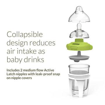 Kiinde Active Latch Silicone Baby Bottle, Anti Colic, Leak Proof, Easy To Clean, Includes 2 Medium Flow Active Latch Nipples Wit
