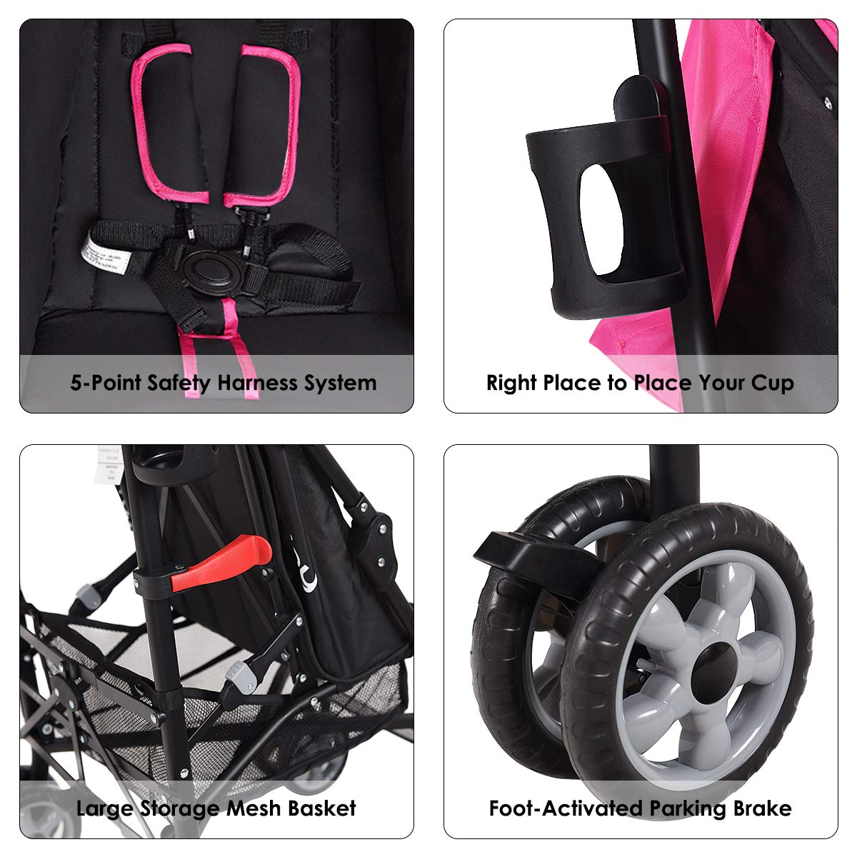 Baby Joy Lightweight Stroller, Compact Travel Stroller, Infant Stroller W/Adjustable Backrest & Canopy, Cup Holder, Storage Bask