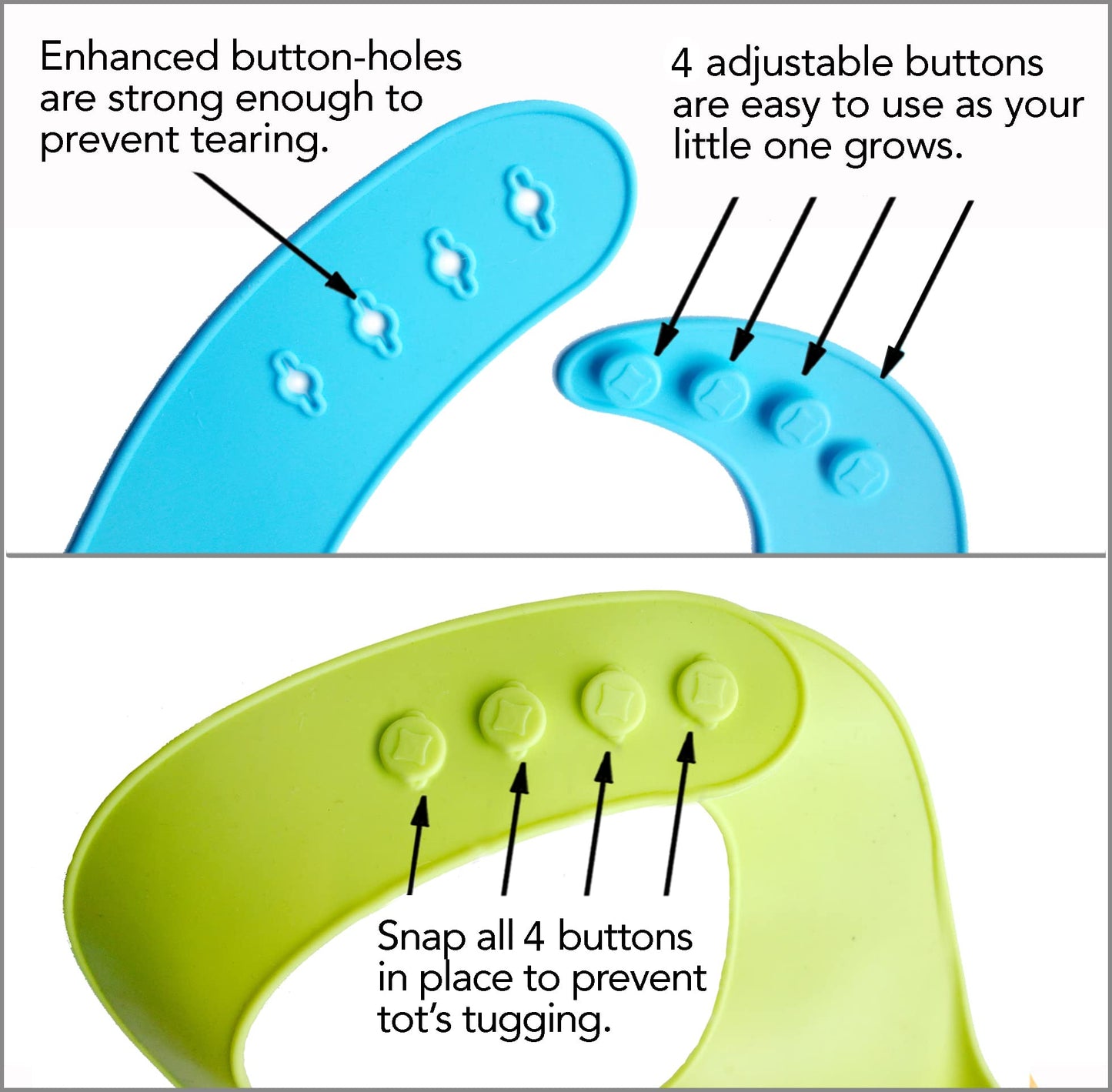 Ymcf Products 2-Pack Waterproof Silicone Baby Bib Lightweight Comfortable Easy-Wipe Clean (Green/Blue, Large)