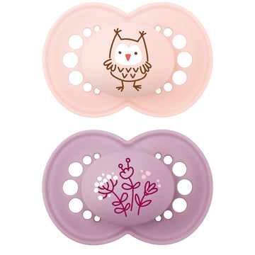 Mam Original Matte Baby Pacifier, Nipple Shape Helps Promote Healthy Oral Development, Sterilizer Case, 2 Pack, 16+ Months, Girl