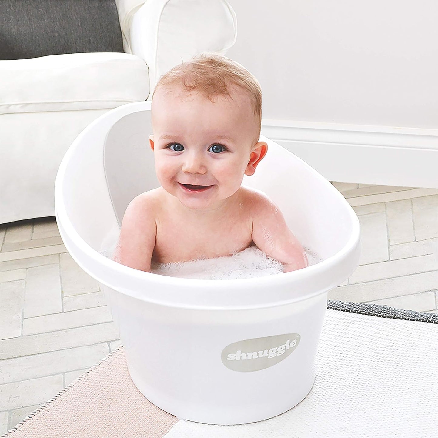 Shnuggle Newborn Baby Bath | Built In Support Bump And Soft Backrest | Suitable From Newborn | Bath Seat Support Includes Plug |