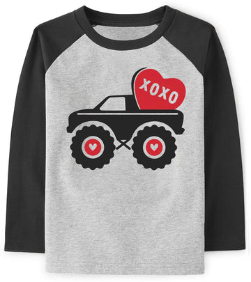 Toddler Boys T-Shirt Valentine'S Day Shirt Car Heart Tops Kids Long Sleeve Raglan Baby Tees Size 3T 4T