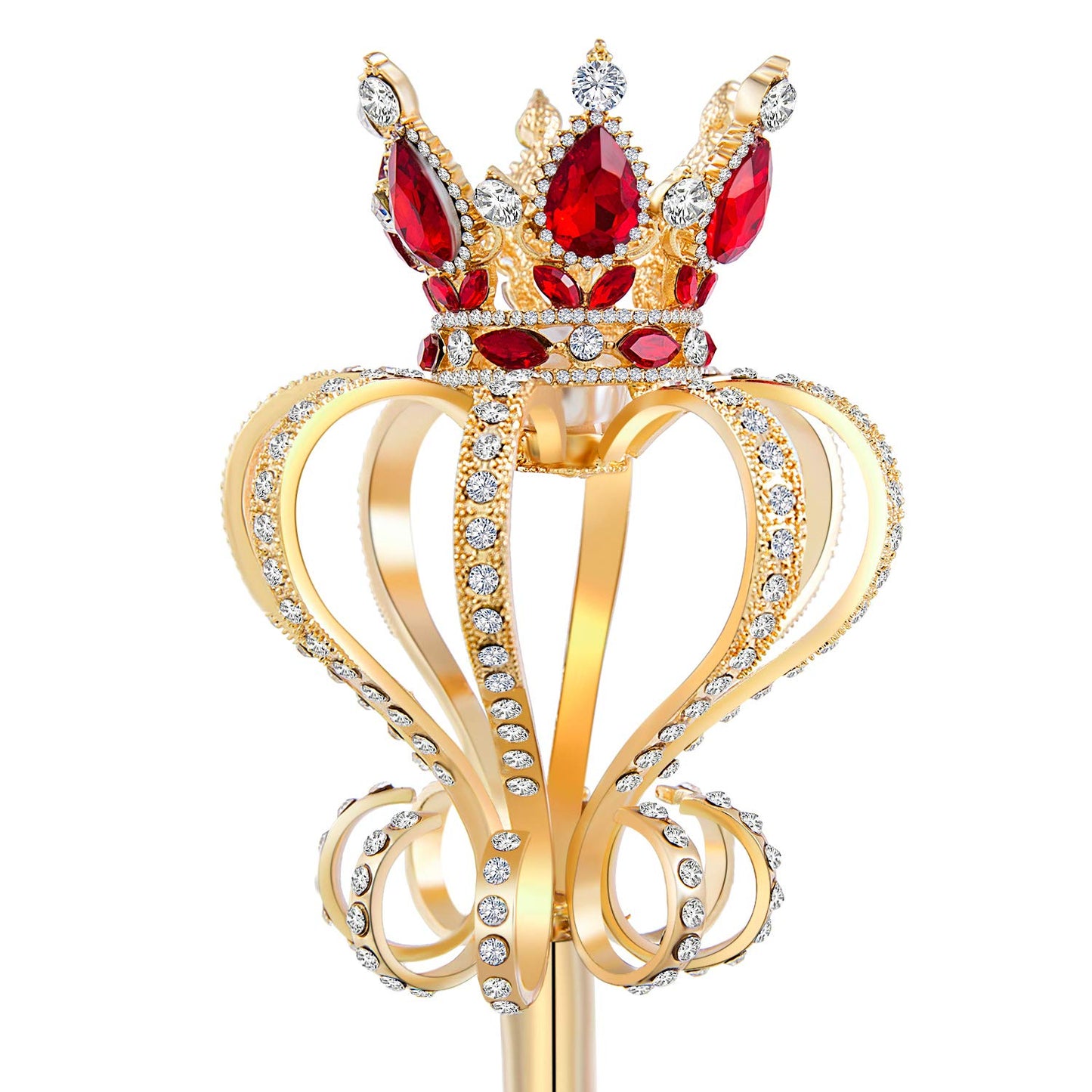 Pensoda Gold Pearl Rhinestone Scepter Festival Wand Pageant Costume Props (Gold-Red)