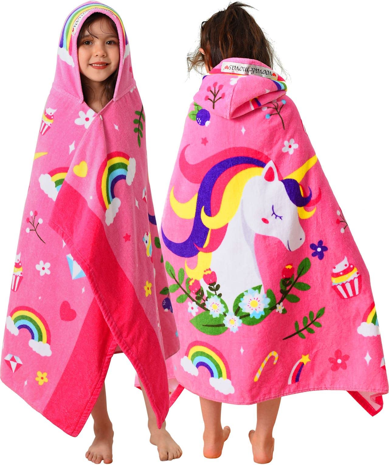 VOOVA & MOVAS Hooded Towels for Kids 3-10 Years, 30X50, Soft Thick Cotton | Absorbent Beach, Bath, Pool Swim Towels | Cover up