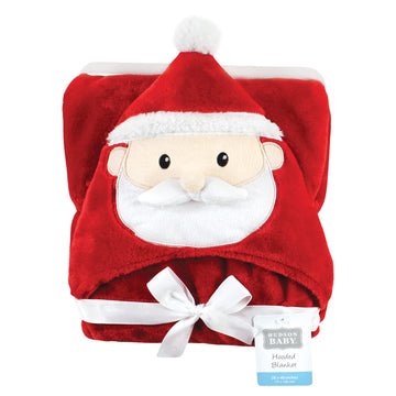 Hudson Baby Unisex Baby And Toddler Hooded Animal Face Plush Blanket, Red Santa, One Size