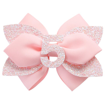 Pink Birthday Hair Bow for Baby Girls 1 2 3 4 5 6 Years Glitter Party Decoration Hair Accessories for Five 5th Birthday