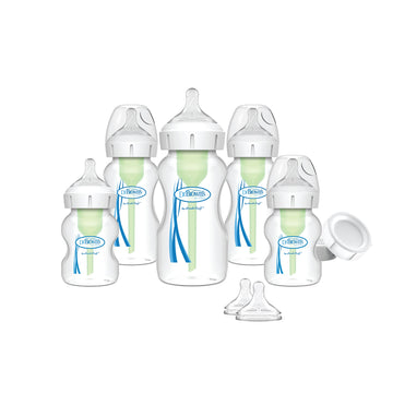 Dr. Brown'S Natural Flow Anti-Colic Options+ Wide-Neck Baby Bottle Newborn Feeding Set With Baby Bottle Travel Caps
