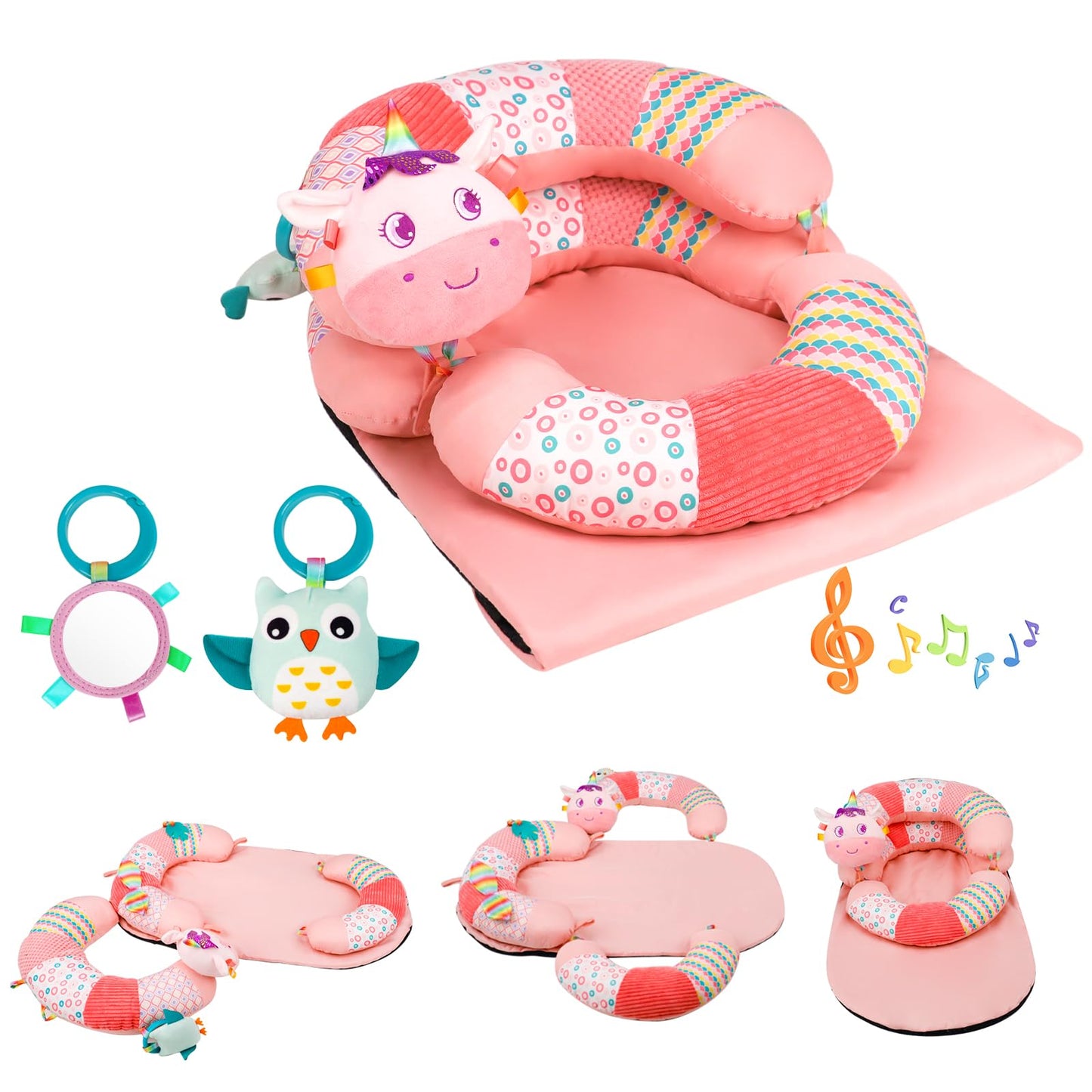 Blublu Park Sit Me Up Floor Seat With Detachable Support Pillow For Infant, 3-In-1 Tummy Time Mat And Baby Lounger To Prevent Re