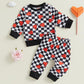 Toddler Boy Valentines Day Outfit Letter Print Crewneck Sweatshirt Tops Pants Cute Valentines Day Baby Boy Outfit Clothes (A-Bla