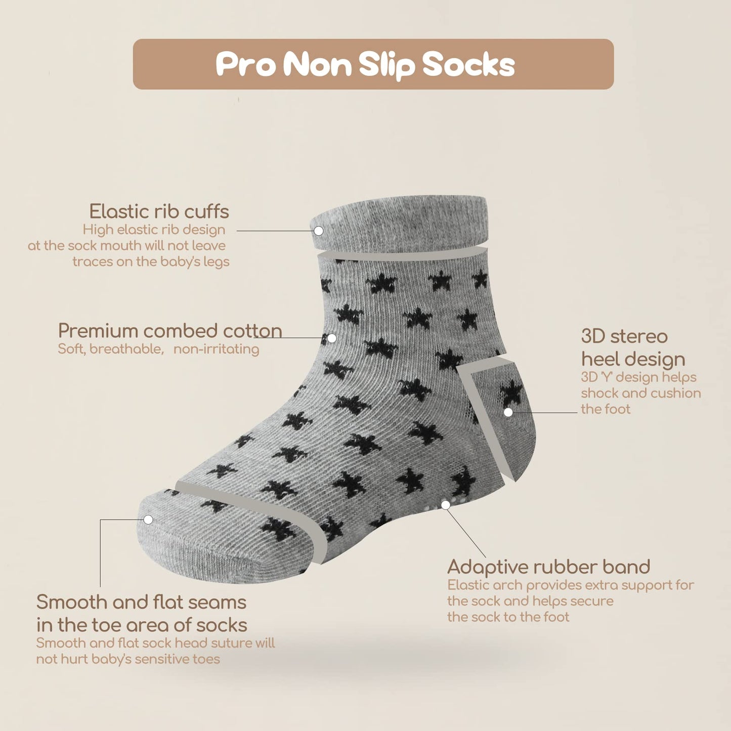 Aroveea Non Slip Grip Ankle Baby Socks 1-3 Years Old For Toddler Boys And Girls Kids Socks 12 Pack,Infant Cute Cotton Baby Socks