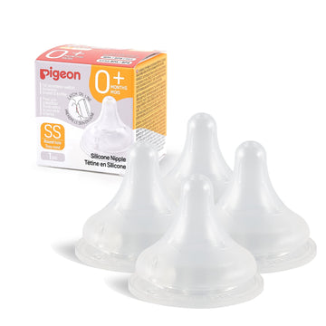 Pigeon Silicone Nipple (Ss) With Latch-On Line, Natural Feel, 0+ Months, 4 Counts