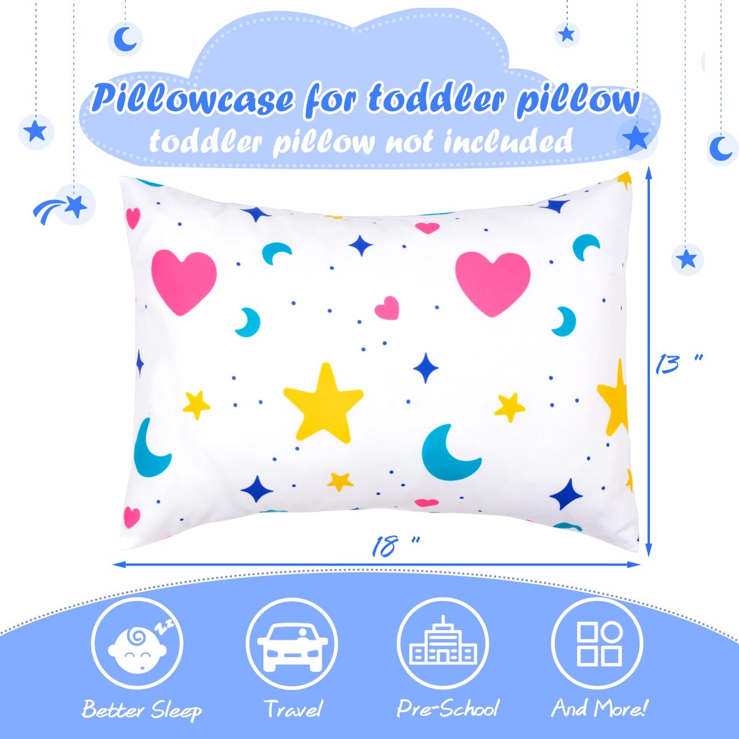 Uomny Toddler Pillowcases For Girls 13X18 12X16 14X19 Star Baby Pillow Case 2 Pack Small Pillow Covers For Travel Pillow Blue Wh