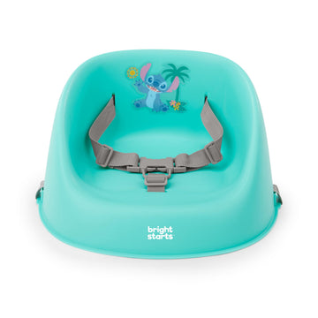Bright Starts Disney Stitch My Spot Easy-Clean Baby Booster Feeding Chair, 3-Point Harness, Washable Removable Straps, Blue