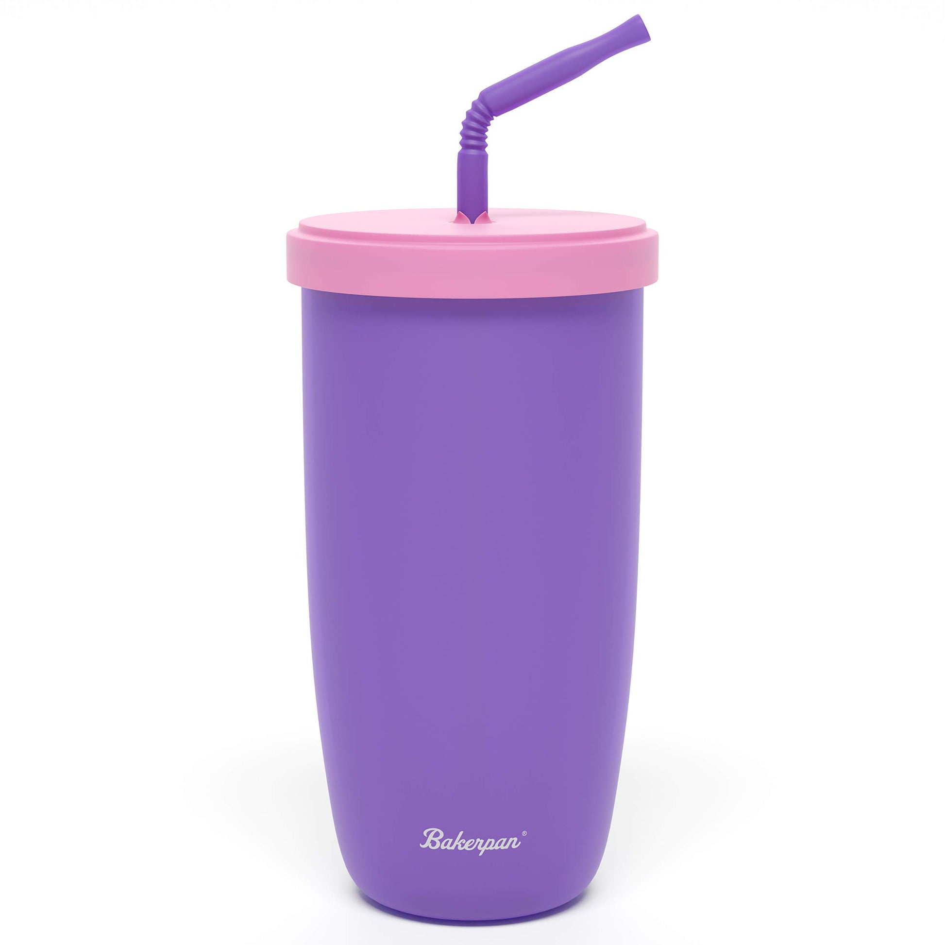 Bakerpan Silicone Straw Cup For Toddlers And Kids, 12 Ounce Silicone Cups With Straw (Purple)