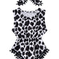 Newborn Girls Black And White Jumpsuits 3D Printed Cute Cow Dots Onesie For Babys Summer Sleeveless Pom Pom Lace One Piece Plays