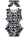 Newborn Girls Black And White Jumpsuits 3D Printed Cute Cow Dots Onesie For Babys Summer Sleeveless Pom Pom Lace One Piece Plays