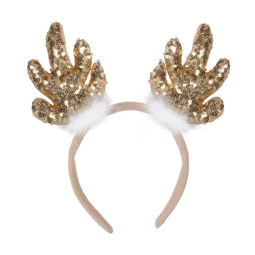 Christmas Sequin Reindeer Antlers Headband | Gold | 1 Pc.