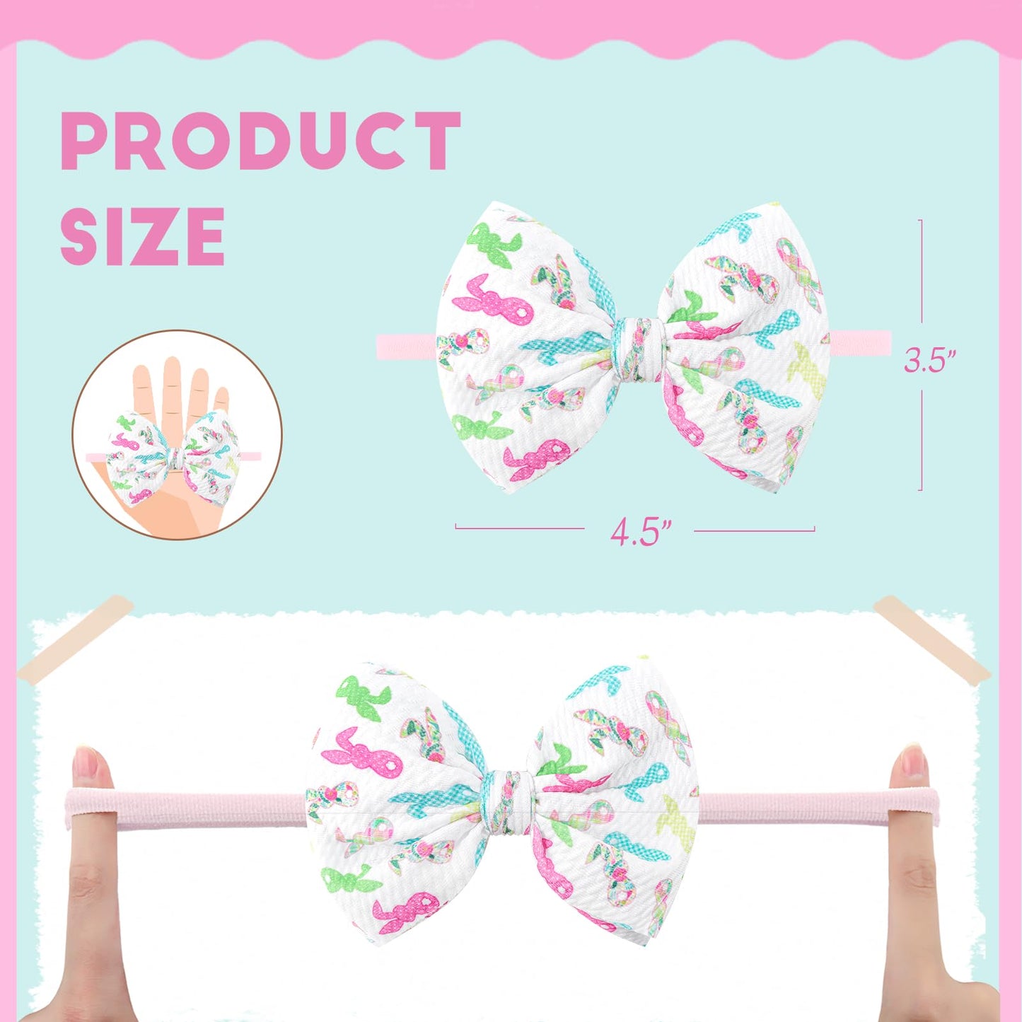 Yanjie Easter Baby Bows Rabbit Bow For Girls Newborn Infant Easter Bunny Ears Bow Elastic Nylon Headband Easter Hair Accessories