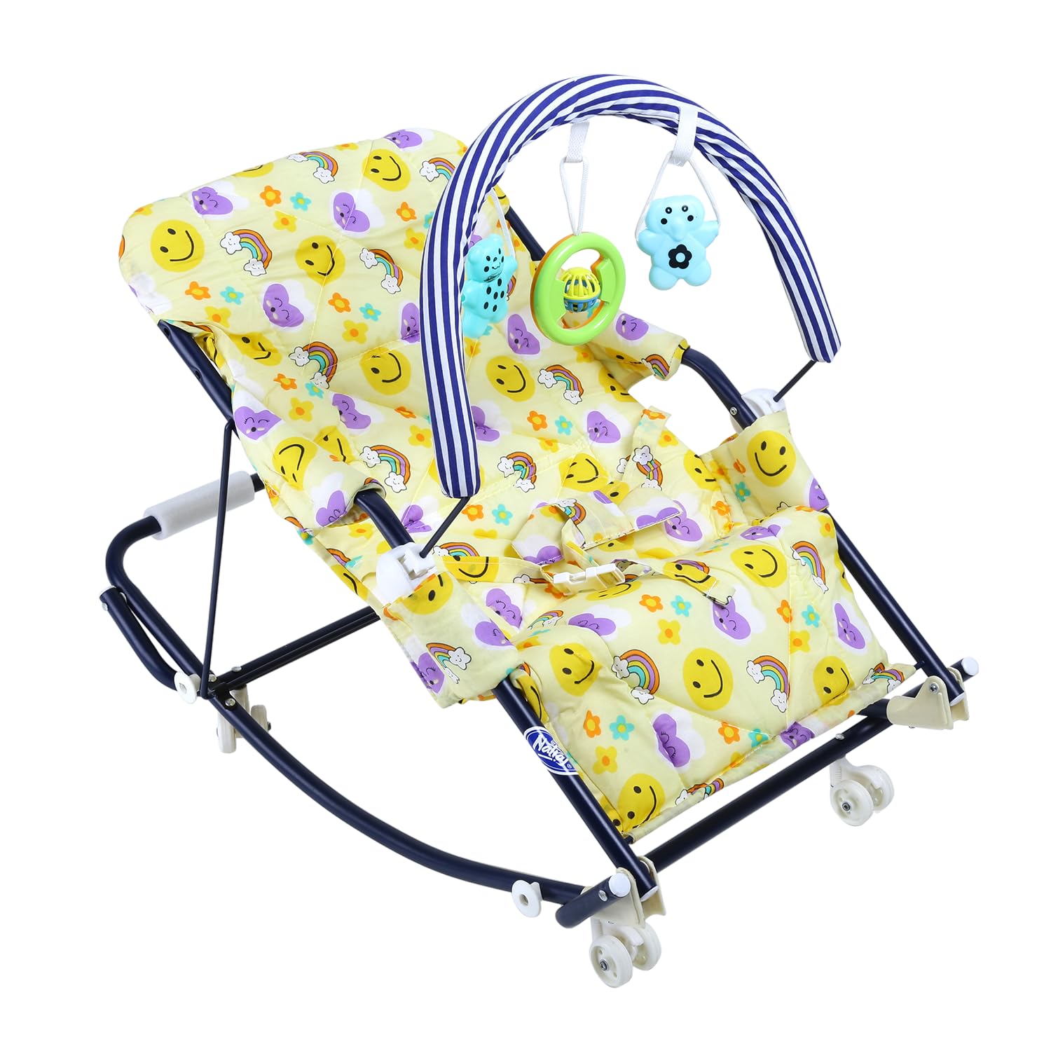 Rocko Swing Rocker 3 In 1 | Foldable Design | Removable Toy Bar | Cushioned Seat | Foldable Legs, 4 To 15 Months Rb33 (Yellow)