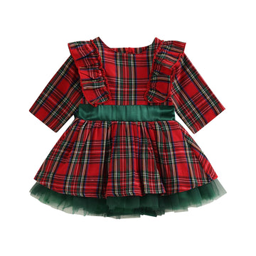 Toddler Baby Girl Christmas Dress Cute Long Sleeve Red Green Plaid Princess Tulle Tutu Dress With Bowknot Outfit (4-5T, Plaid Tu