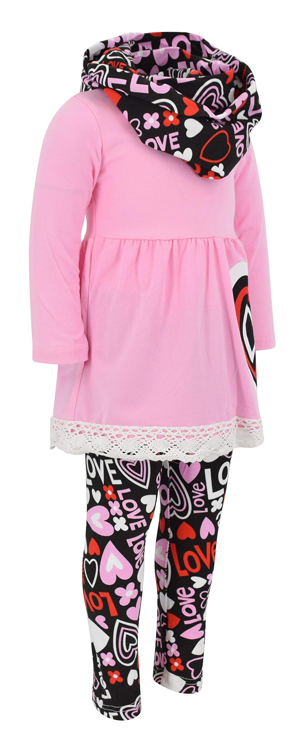 Unique Baby Girls Valentines Day Outfit Layered Heart Toddler Lace Trim Legging Set (6 Years, Pink)