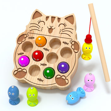 JAUNTY Toddler Montessori Toy Wooden Fishing Game for Kids 1 2 3 Year Old, Preschool Educational Hand Eye Coordination Skill Act