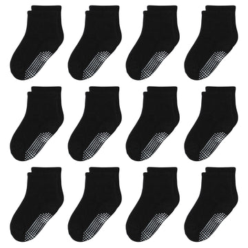Hyzgb Toddler Boys Socks 3T-4T 5T 12 Pairs Toddler Socks With Grip Cotton Crew Non Slip Kids Socks For Little Boys Birthday Gift