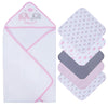 Softan Baby Hooded Bath Towel and Washcloths, Extra Soft and Ultra Absorbent, 6 Pack Gift for Newborn and Infants, Pink Elephant