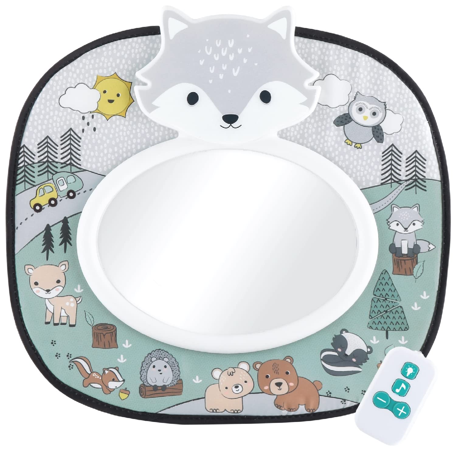 The Peanutshell Musical Baby Car Seat Mirror, Woodland Animals With Lights