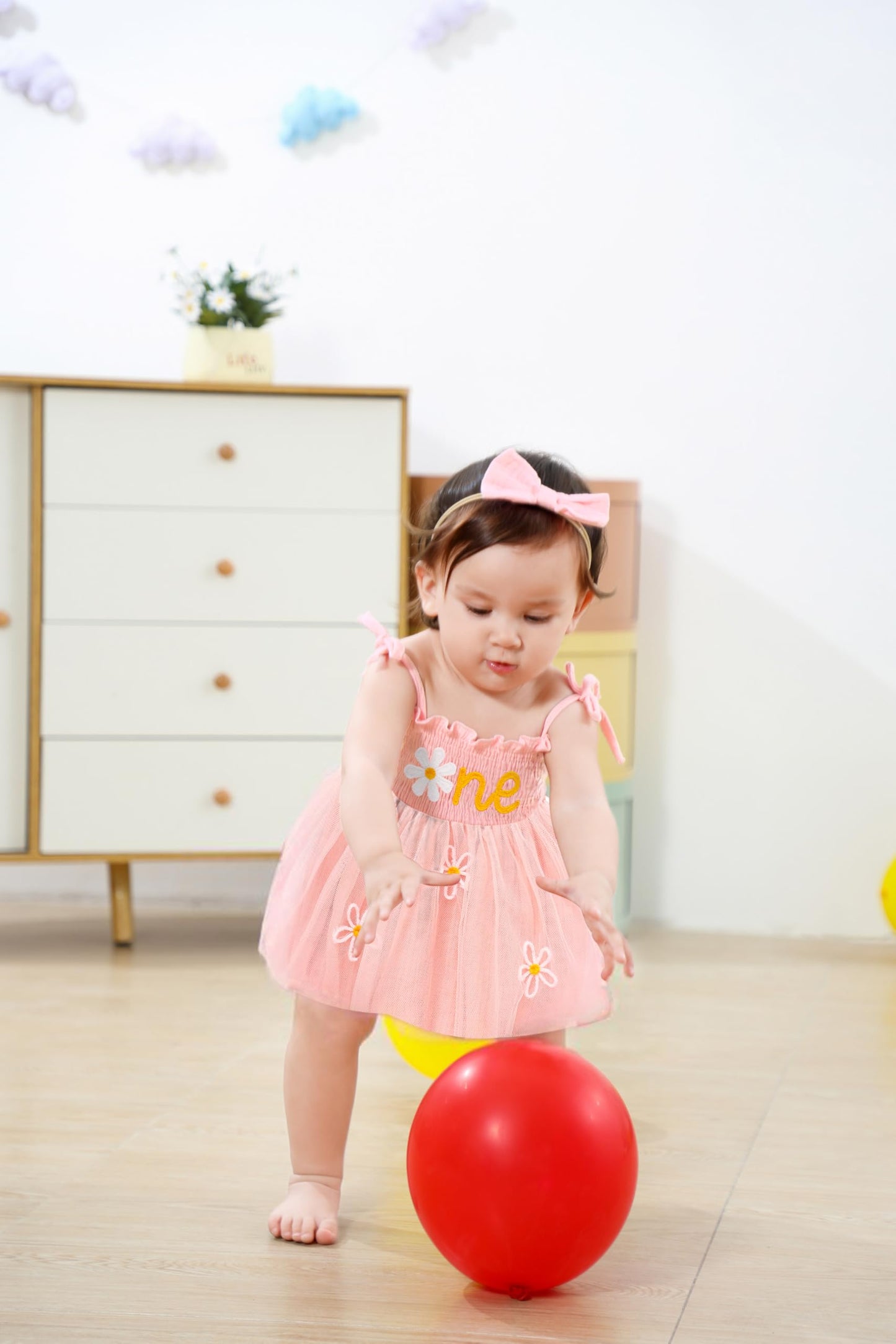 Titkkop Baby Girl 1St Birthday Clothes One Year Old Tulle Romper Sleeveless Bodysuit Cake Smash Outfits(Pink6,12-18M)