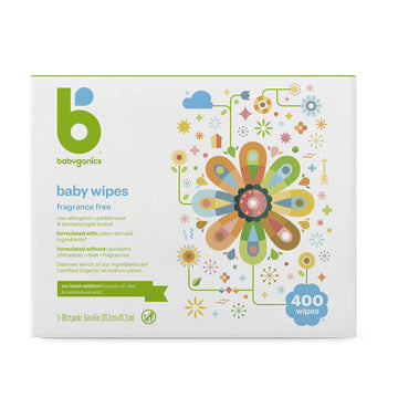 Babyganics Baby Wipes, Unscented Diaper Wipes , 400 Count, (5 Packs Of 80), Non-Allergenic And Formulated With Plant Derived Ing
