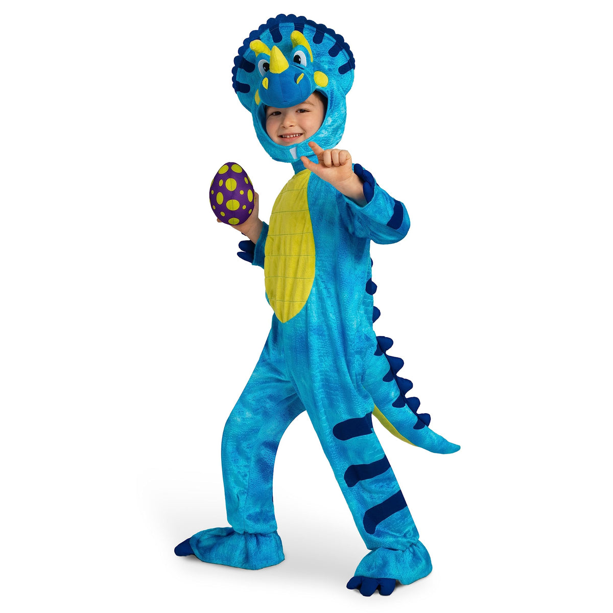 Spooktacular Creations Baby Blue Triceratops Costume, Dinosaur Costume with Toy Egg for Kids Halloween Dress Up Party (Small (5