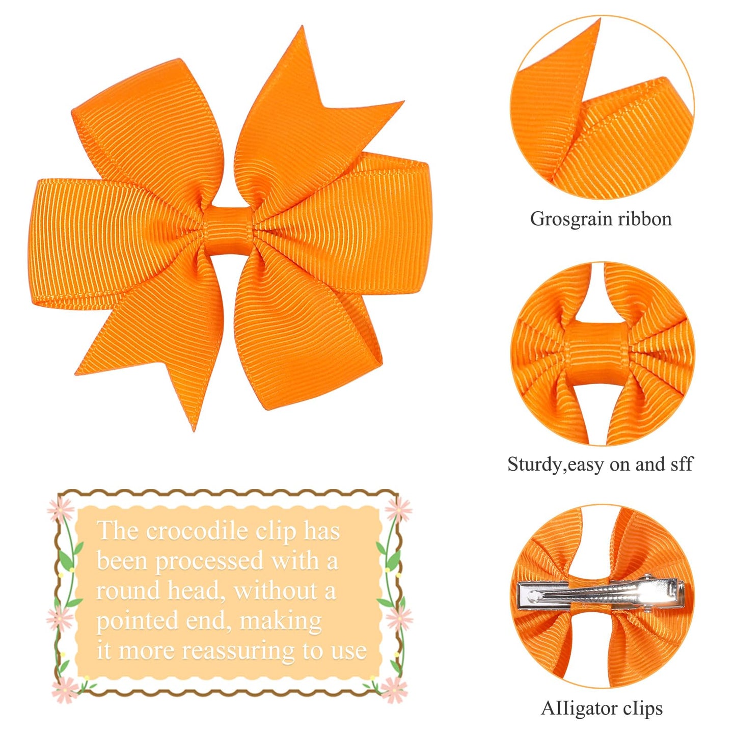 Choicbaby 3 Inches Hair Bows For Girls Orange Grosgrain Ribbon Pinwheel Hair Bows Clips Toddler Bows Hair Clips For Birthday Bab