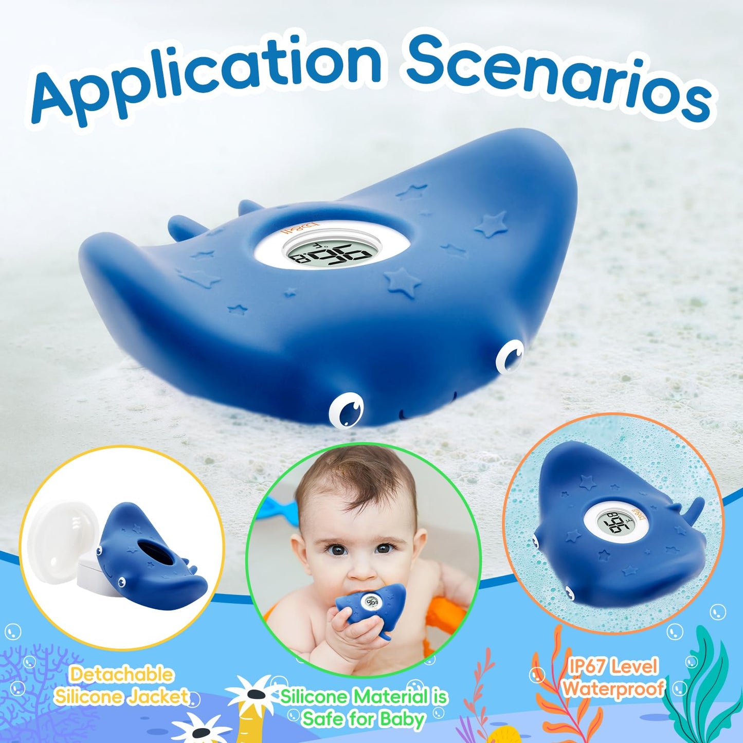 B&H Silicone Baby Bath Thermometer - Safety Digital Infant Bathtub Temperature Thermometer, Color-Coded Display, Quick-Read, Det