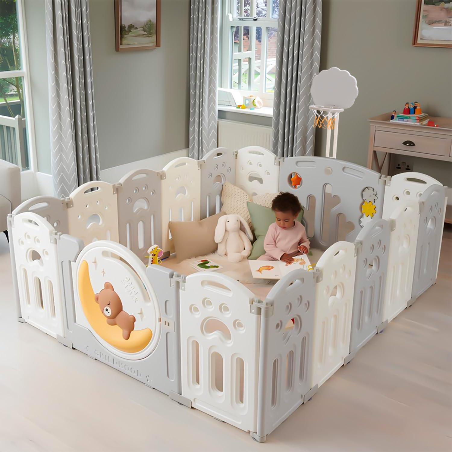Baybee 2 In 1 Moon Kids Playpen For Babies | Foldable Kids Play Area Indoor Setup With Glowing Light Effect, Safety Lock, Rotati