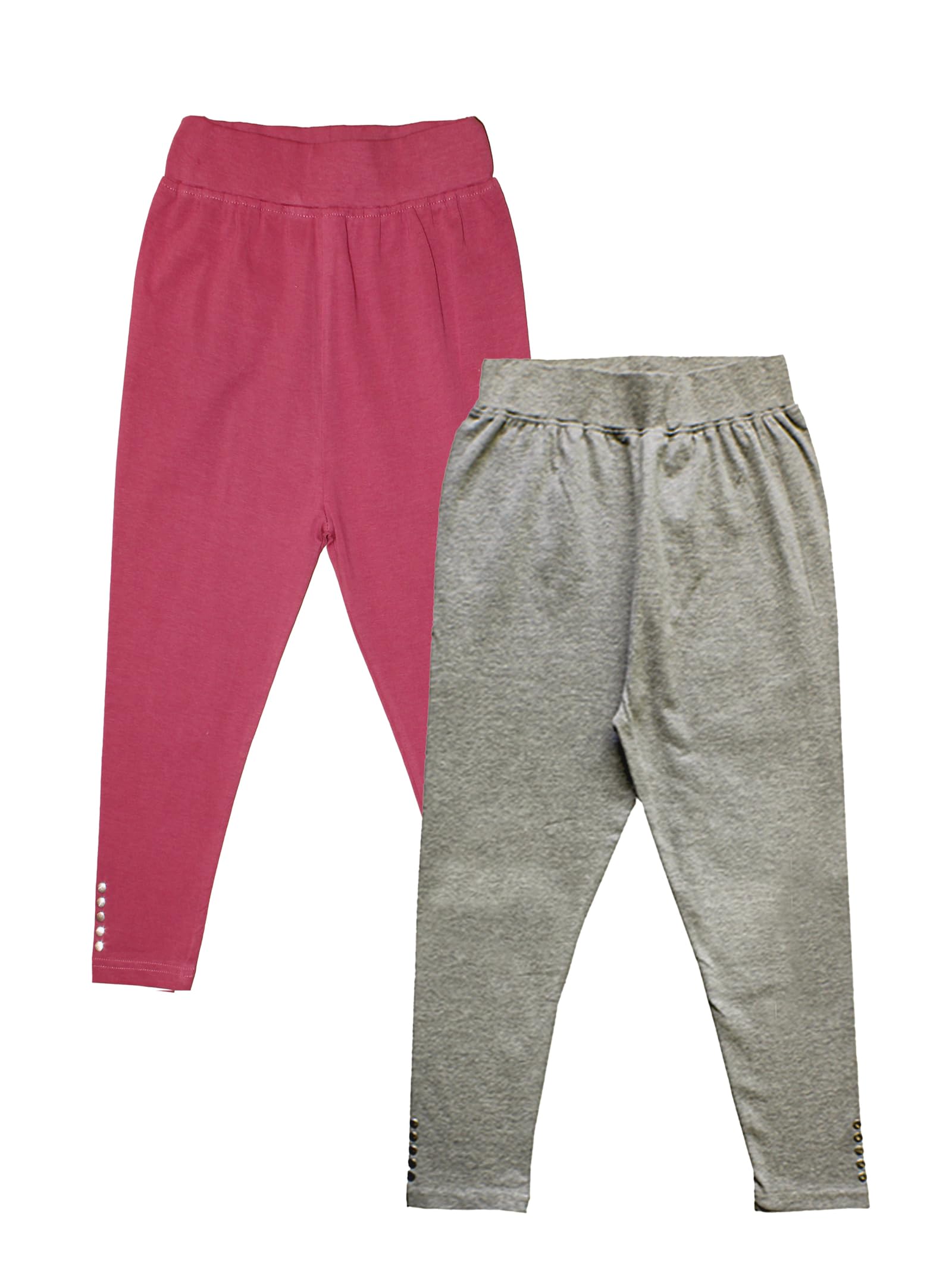 KiddoPanti Girls Solid Capri Legging with Stud Pack of 2, Burgundy & Grey Melange, 34Y