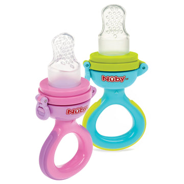 Nuby Baby? First Food Feeder - Soft Silicone Feeding Pouch With Hygienic Cover | For First Soft Foods And Teething | 2 Pack: Pin