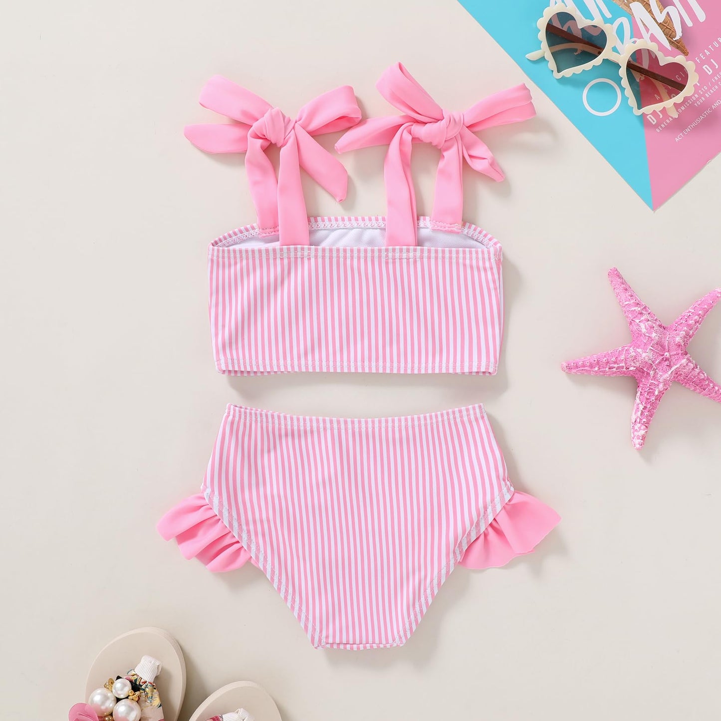 Younger Tree Toddler Girls Two Pieces Swimsuit Color Block Stripe Swimwear Summer Beach Bathing Suit 18M-5T(Pink 4-5T)
