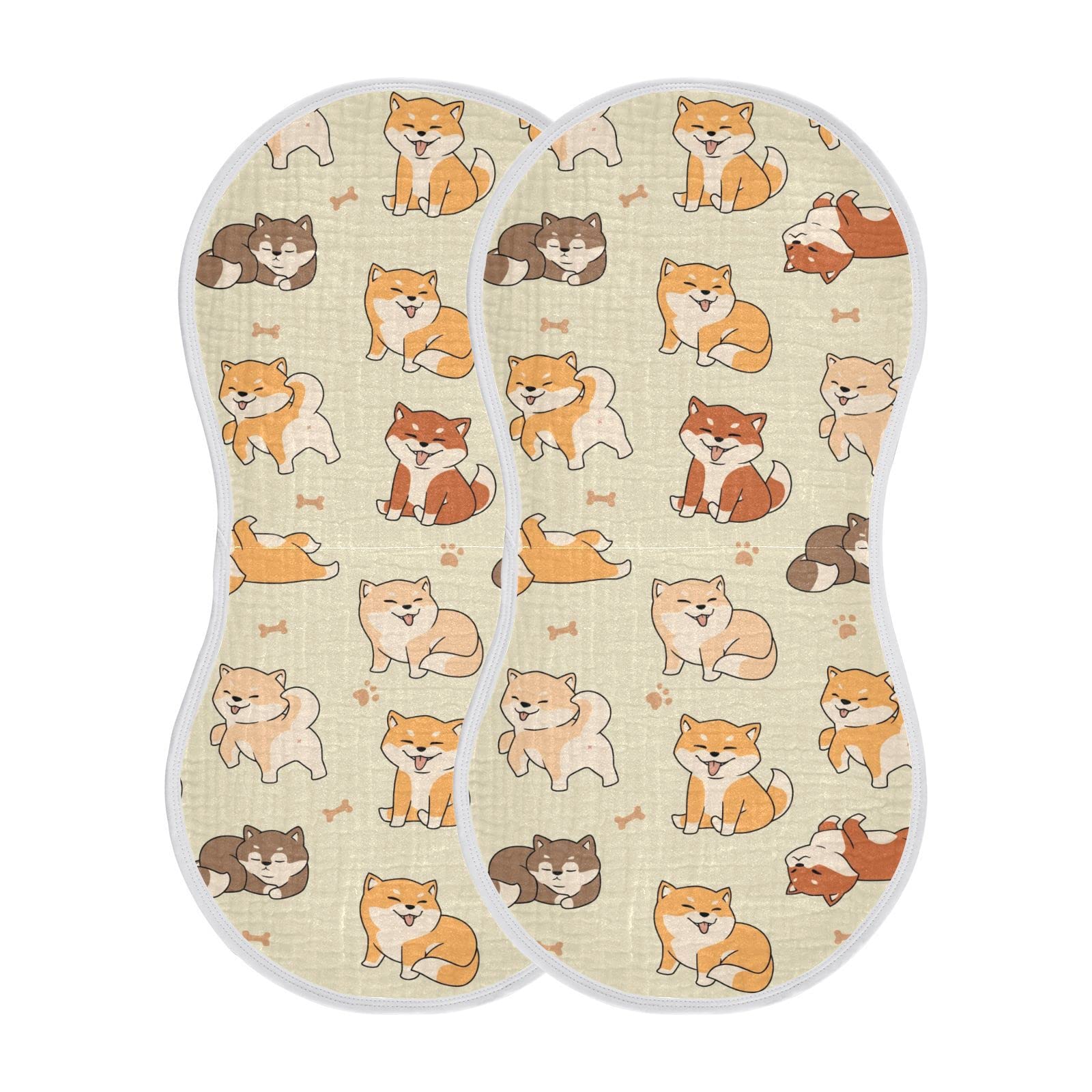 YYZZH Lovely Shiba Inu Dog Muslin Burp Cloths for Baby 2 Pack Soft 100% Cotton Baby Washcloths Bibs for Boy Girl