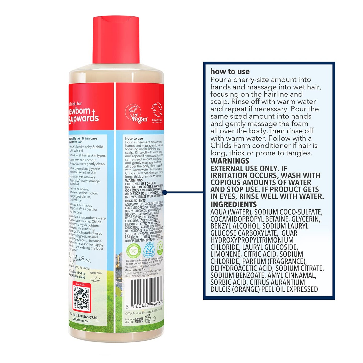 Childs Farm, Kids Hair & Body Wash For Dry, Sensitive Skin, Organic Sweet Orange, Gently Cleanses, Vegan, Cruelty-Free, 16.9 Fl